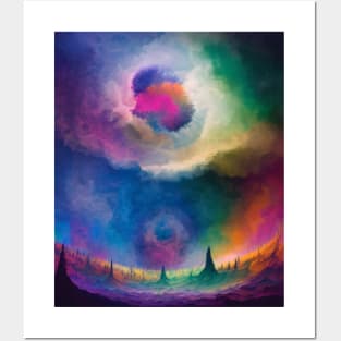 Alien Planet Landscape Watercolor Posters and Art